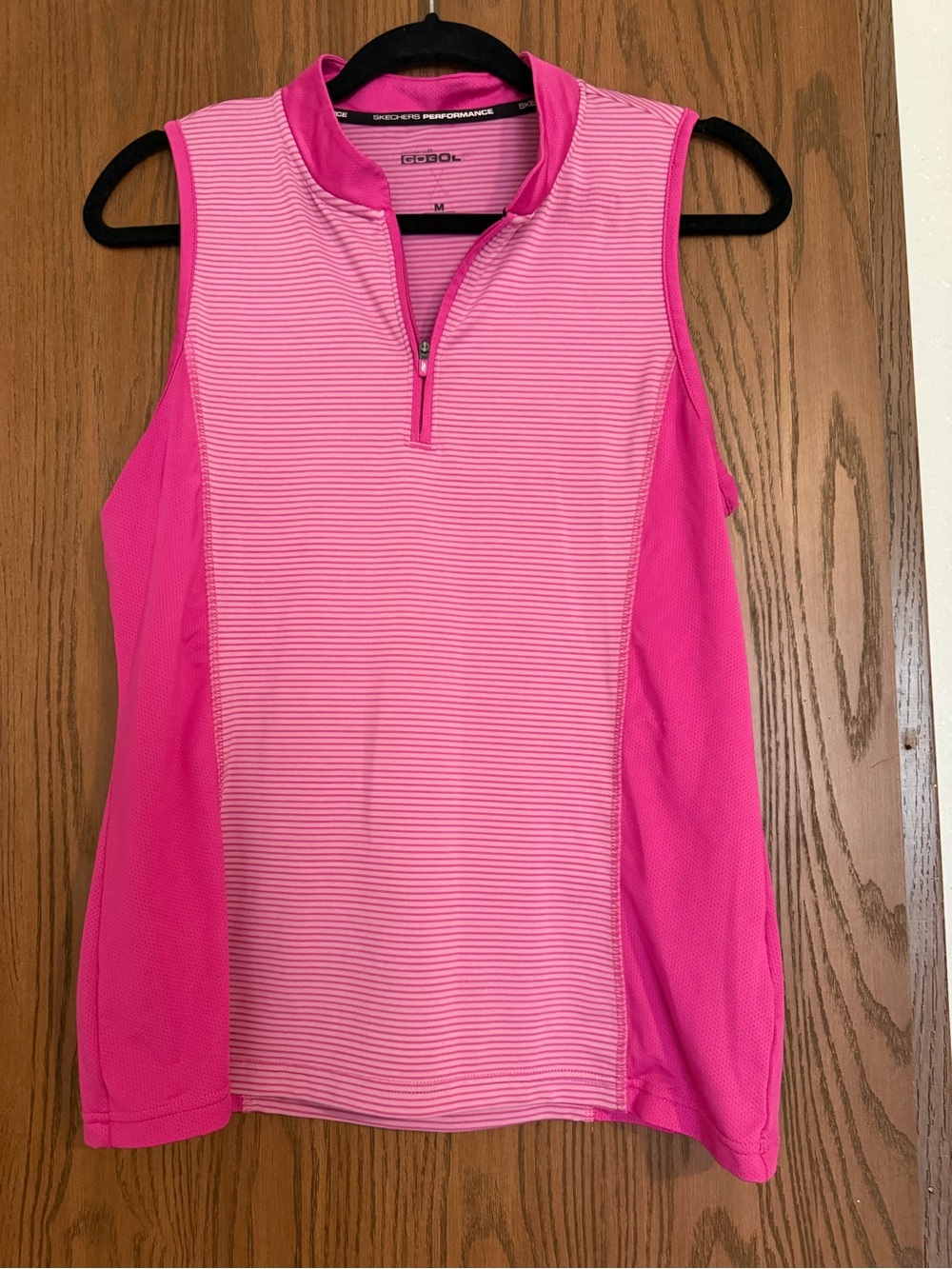Skechers Pink Striped Sleeveless Half-Zip Performance Tank